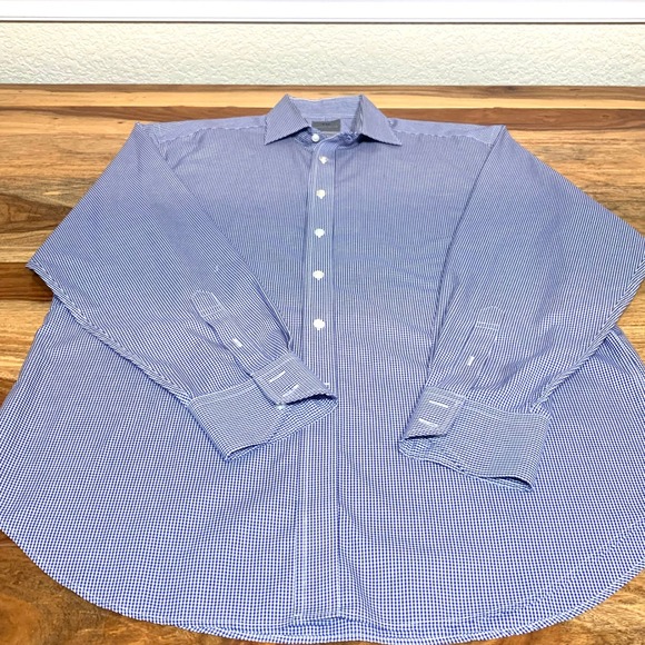 Thomas Dean Other - Thomas Dean Mens Blue Gingham Check Dress Shirt 16R Long Sleeve‎ Button Down